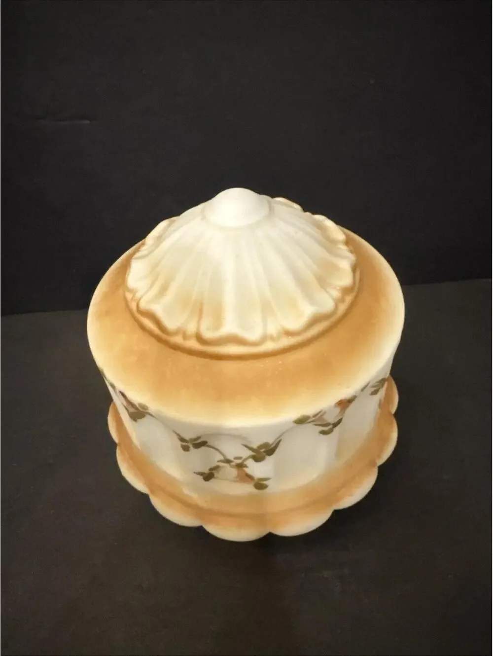 Vtg Handpainted White Matte Glass Pendant Wedding Cake Ceiling Shade 3.25” Fit